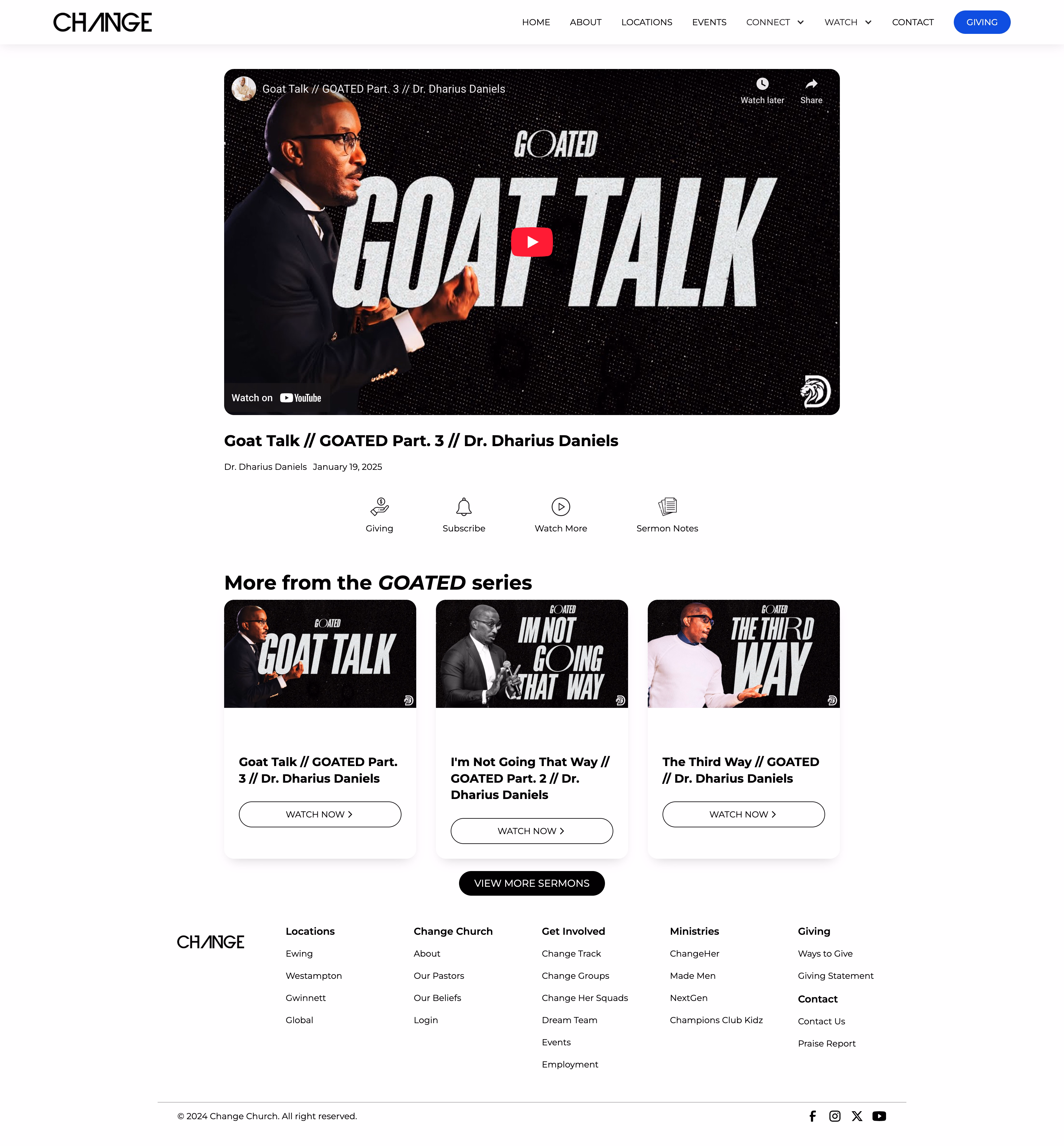 Change Church individual sermon page with video embed